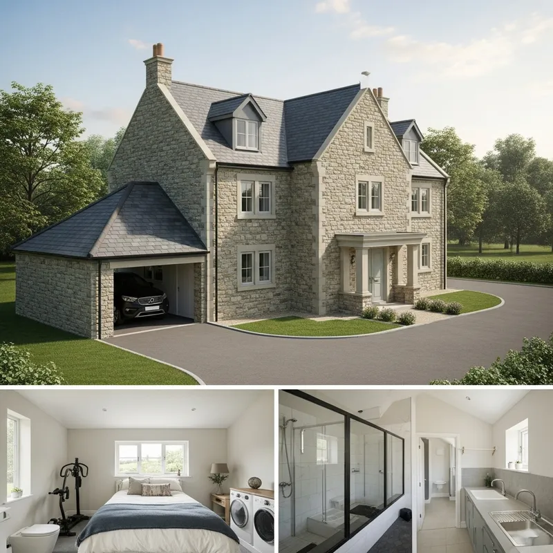 Luxury Stone House with 5 Bedrooms, Gym, Games Room & Cinema | Spacious Kitchen Design