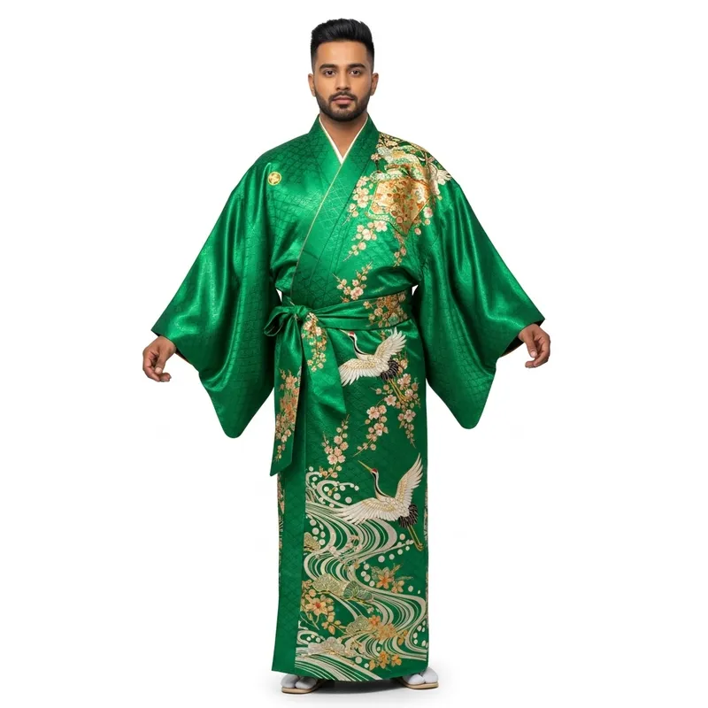 Vibrant Green Kimono: Elegance in Tradition