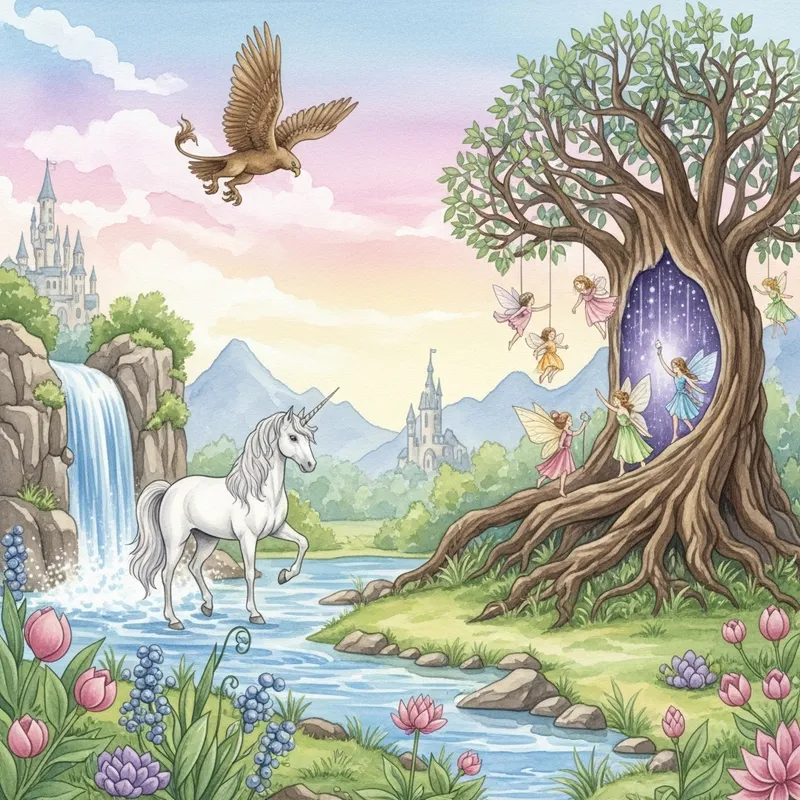 Whimsical Fantasy Watercolor Scene