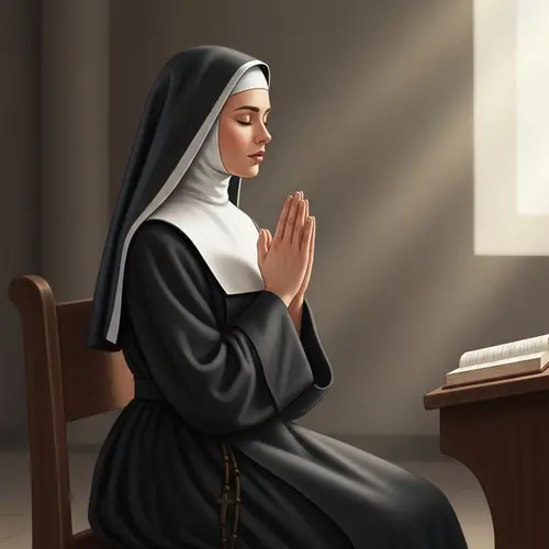 Devout Nun in Prayer - Chapel Illustration