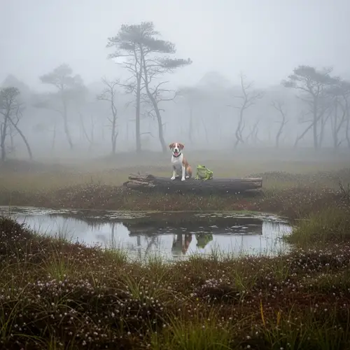 Misty Marshland with Dog and Frog | Mysterious Bog Scene