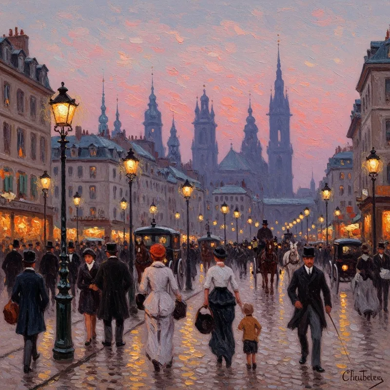 Impressionist Cityscape Evening Scene Art