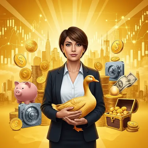 Modern Financial Success Portrait with Golden Goose Symbol