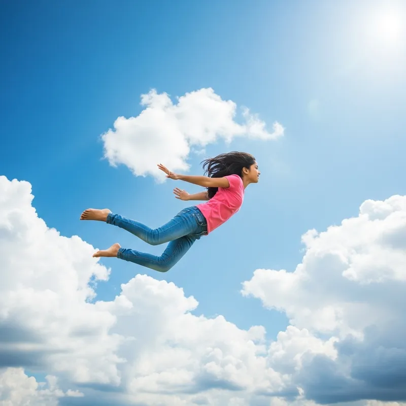 Flying Girl Soaring in the Sky | Sunny Afternoon