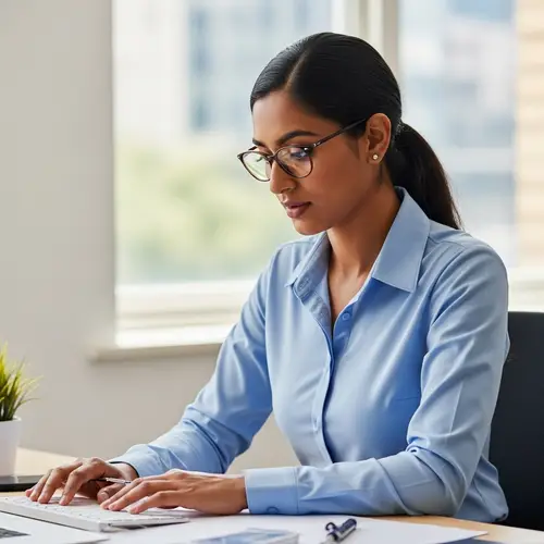 Dedicated South Asian Employee in Modern Office