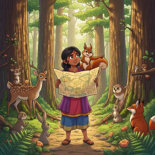 Enchanting Children's Story: South Asian Girl & Talking Squirrel in Magical Forest