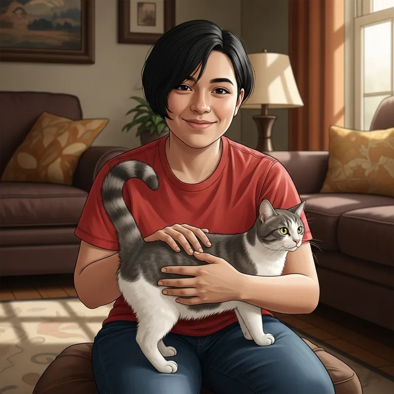 Yo y un Gato - Hispanic Individual with Cat Self-Portrait