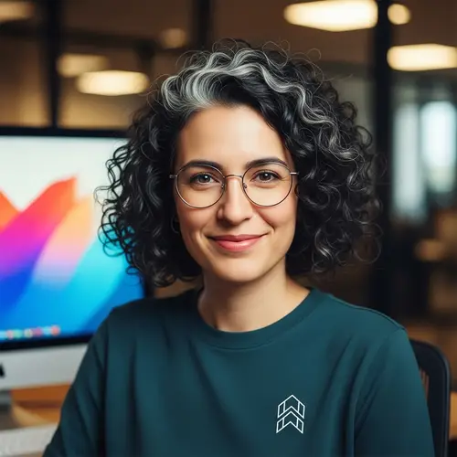Curly Black Hair Woman Avatar with Grey Strands & Glasses