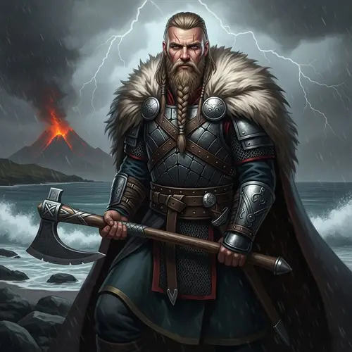 Hearty Norse Warrior on Stormy Coastline | Saga of Bravery