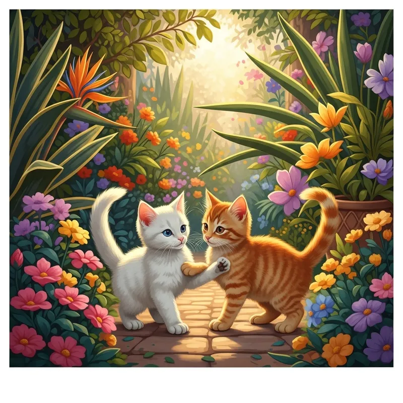 Adorable White & Orange Kittens Playing in a Moroccan Garden