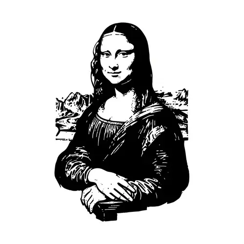 Mona Lisa Inspired Female Figure in Linocut Style