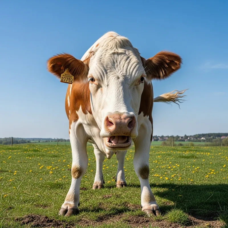 Furious Cow in a Pasture | Aggressive Moo Under Blue Sky