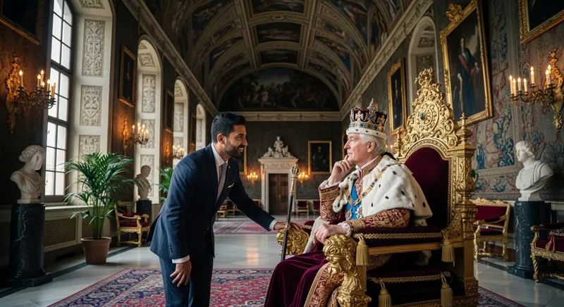 Distinguished Middle Eastern Man Engages with King in Royale Setting