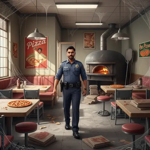 Brave Security Guard in Abandoned Pizzeria
