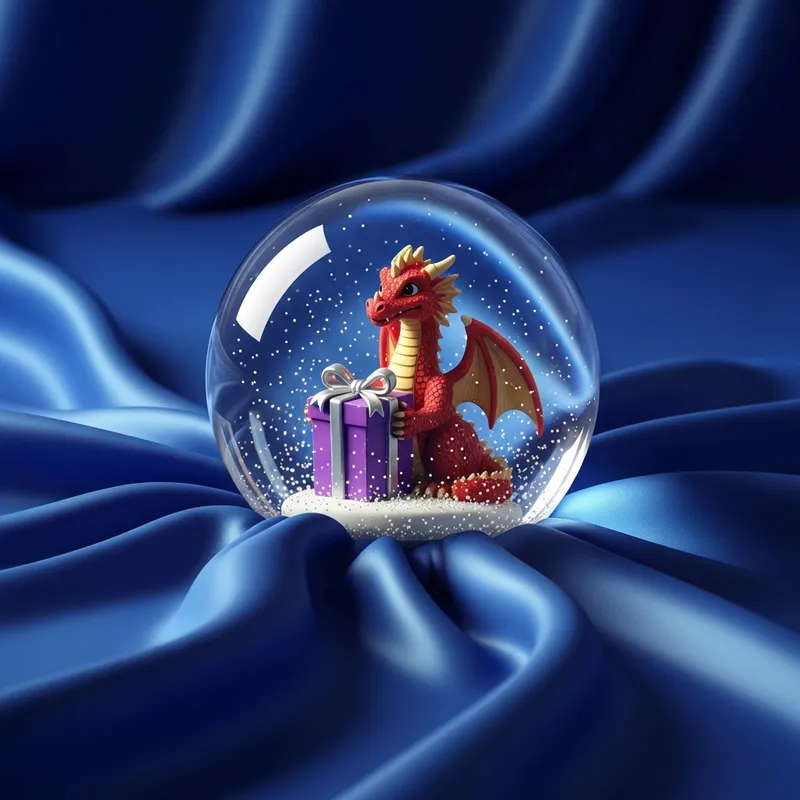 Realistic Dragon Snow Globe with Purple Gift Box | High Detail Design Realistic Dragon Snow Globe with Purple Gift Box | High Detail Design