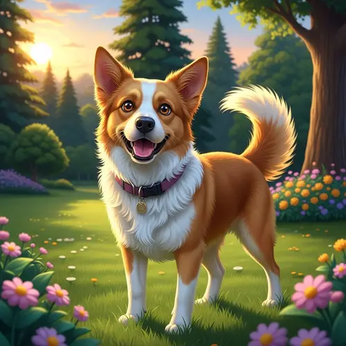 Playful Medium-Sized Dog in Golden and White Coat