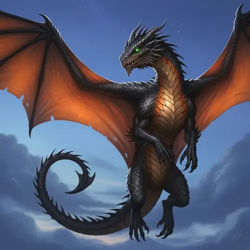 Majestic Mythical Dragon Art: Colossal Wings & Dark Orange Scales