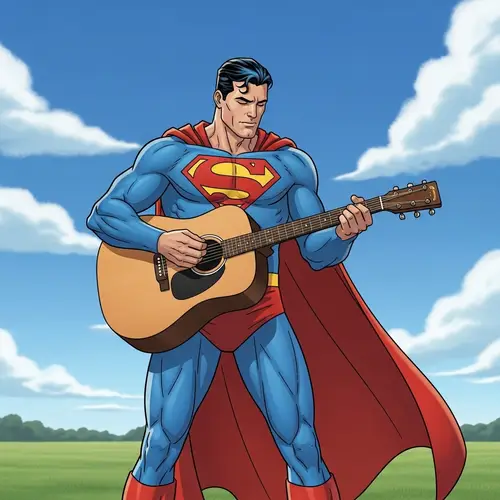Superman Playing Guitar - Comic-Style Character Acoustic Performance