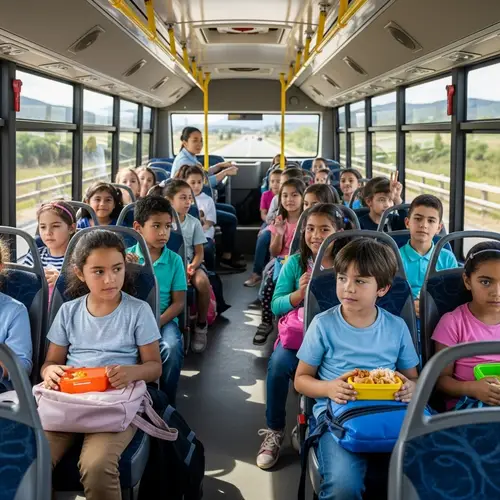 Diverse Children's Field Trip Bus Journey | Joy & Excitement