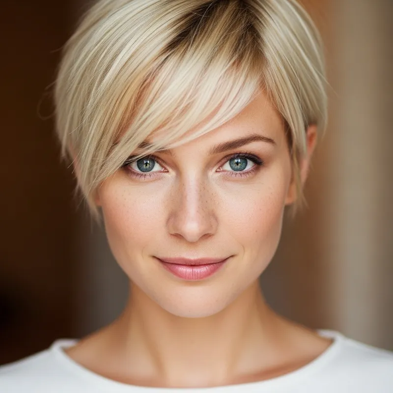 Blonde Woman with Petite Eyes and Short Hair