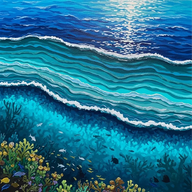 Abstract Ocean Dreamscape: Waves & Marine Flora