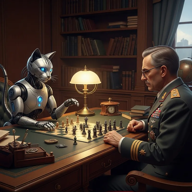 Robot Cat Fighting Hitler - Epic Battle Unfolds Robot Cat Fighting Hitler - Epic Battle Unfolds