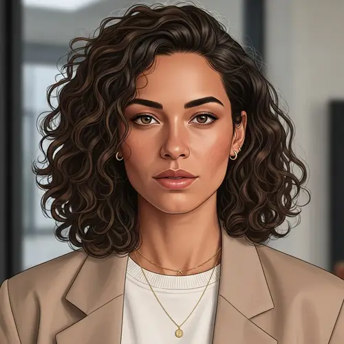 Modern Mixed Descent Woman with Curly Brunette Hair | Contemporary Style