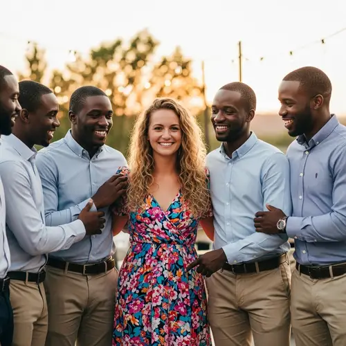 Caucasian Woman Surrounded by Black Men