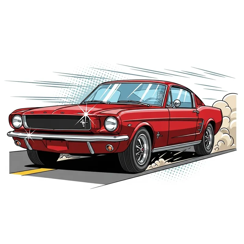 Vintage School Mustang in Comic Book Art