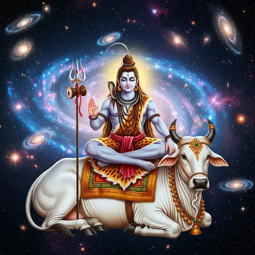 Lord Shiva on Nandi in Cosmic Background - Divine Tranquility