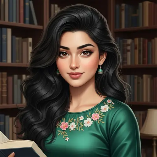 Beautiful South Asian Girl in Green Silk Dress | Library Scene
