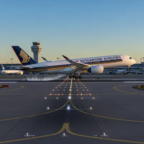 Singapore Airlines A350 Landing Scene - Spectacular Airport View