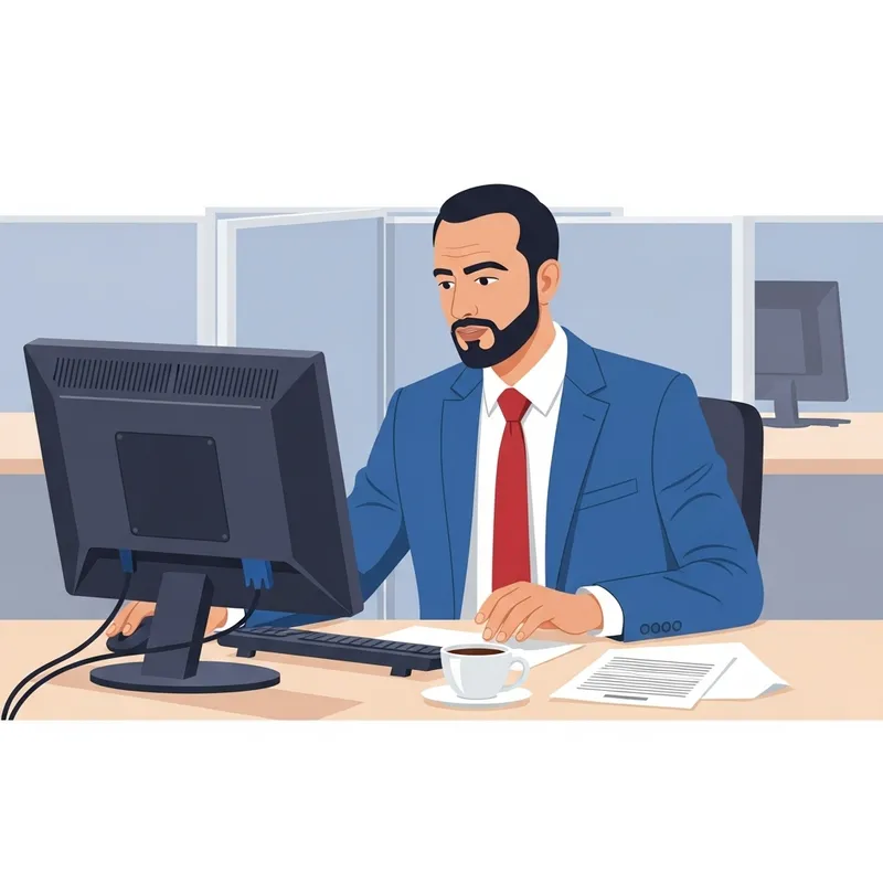 Professional Middle-Eastern Man at Workplace | Concentrated Office Scene Professional Middle-Eastern Man at Workplace | Concentrated Office Scene