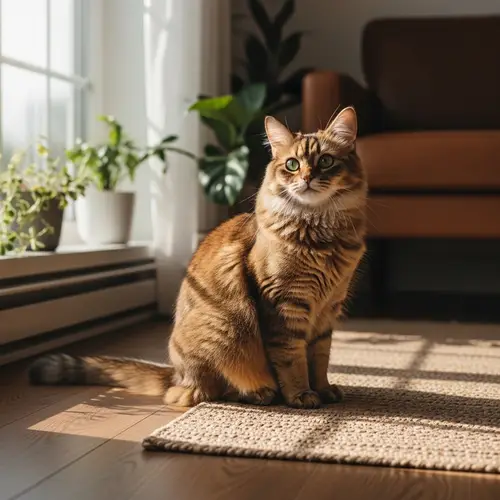 Joyful Cat in Cozy Room | Peaceful and Content Cat