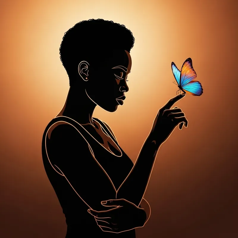 Black Woman Silhouette with Butterfly - Symbol of Peaceful Survivor Black Woman Silhouette with Butterfly - Symbol of Peaceful Survivor