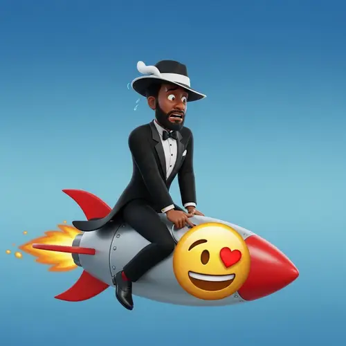Black Man in Tuxedo Riding Emoji Rocket - Animated Panic Scene
