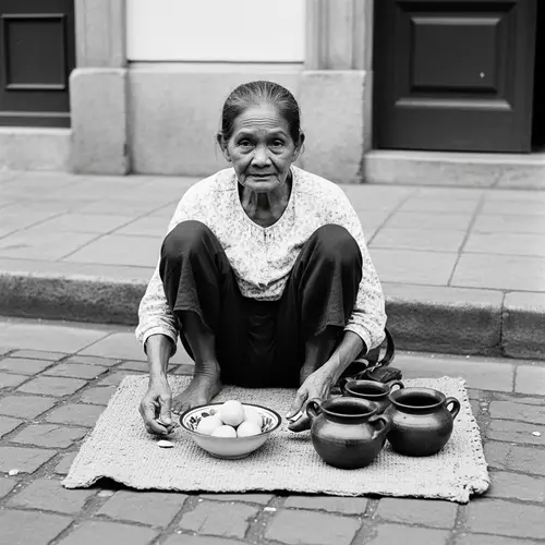 19th Century Philippines: Elderly Woman Selling Eggs and Pots