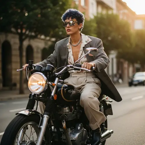 Stylish Androgynous Individual Riding Motorcycle