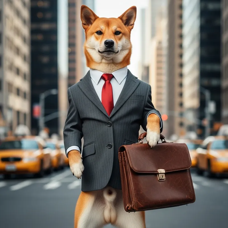 Orange Dog in Business Suit with Briefcase