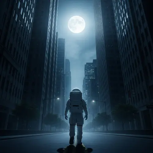 Middle-Eastern Astronaut Strolling Among Skyscrapers | Urban Exploration