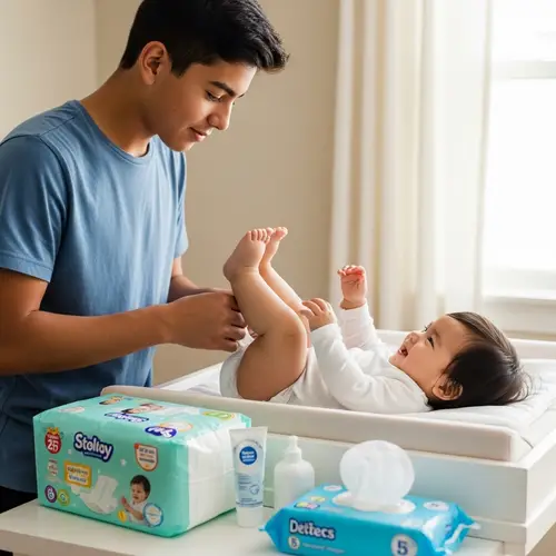 Teen Boy Assisting with Diaper Change | Family Care Scene