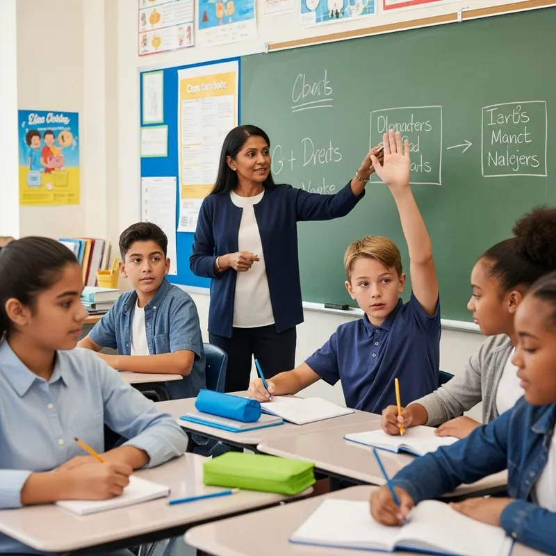 Diverse Classroom with Engaged Students & Passionate South Asian Teacher Diverse Classroom with Engaged Students & Passionate South Asian Teacher