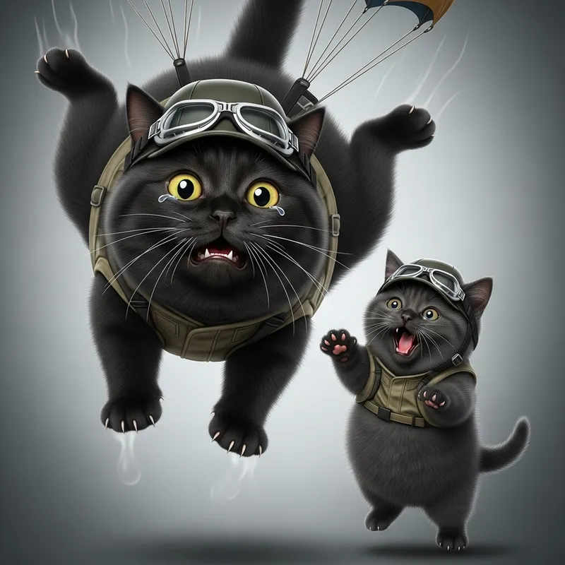 Realistic Black Cat Parachute Fail - Stunning Aerial Photography Realistic Black Cat Parachute Fail - Stunning Aerial Photography