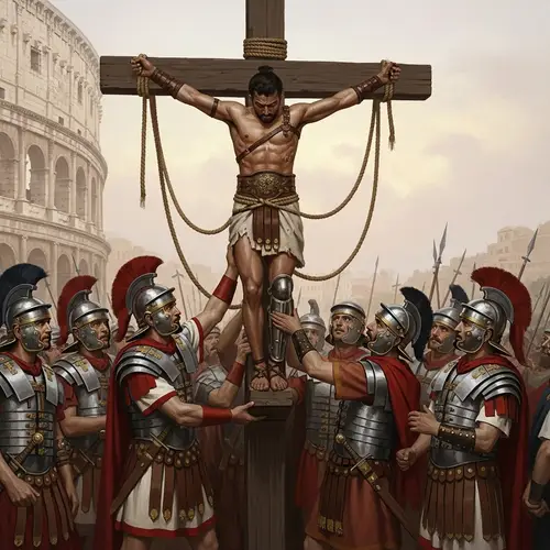 Roman Soldiers Crucify Gladiators: Historic Artwork Depicting Ancient Scene