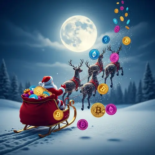 Magical Winter Landscape with Santa Claus and Cryptocurrency Coins