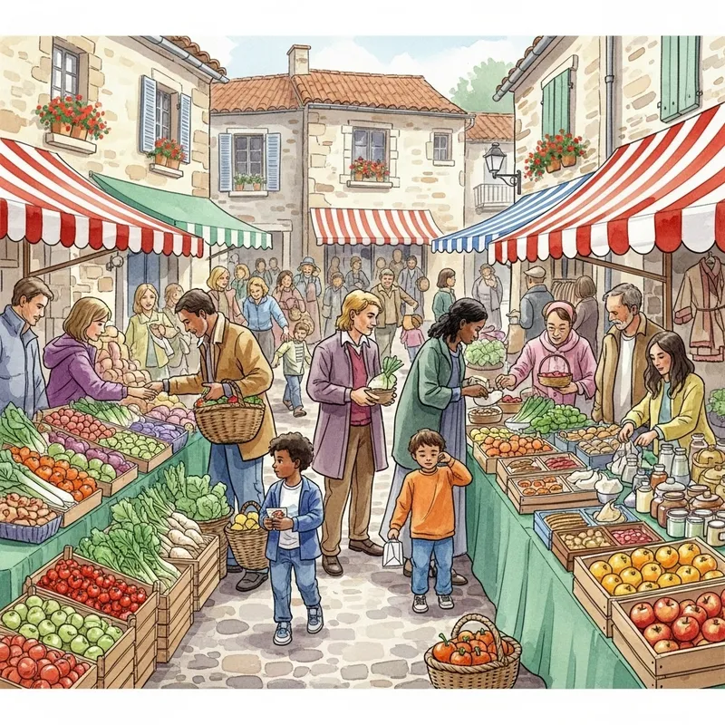 Vibrant Village Market Watercolor Scene Vibrant Village Market Watercolor Scene