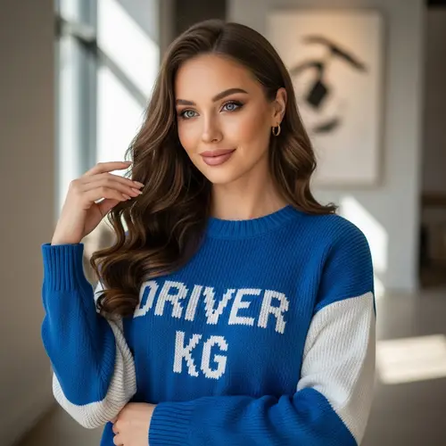 Elegant Female in Blue & White Sweater | Driver KG