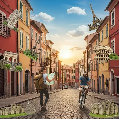 European Discovery Travel: Backpacker Exploring Cobblestone Street