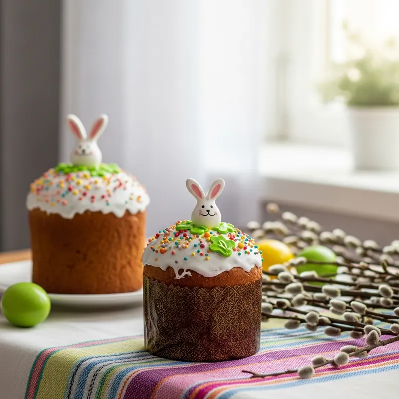 Easter Cake Celebration on Vibrant Tablecloth