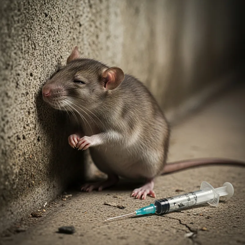 Rat Leaning Against Wall with Syringe - Full-Length View